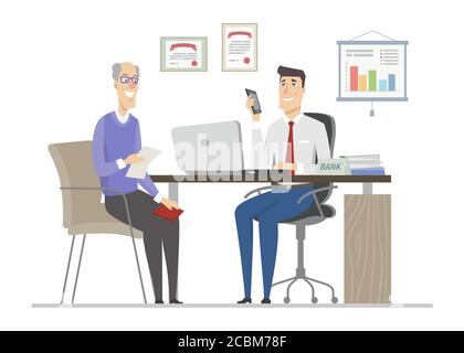 Uomo anziano sull'intervista - disegno piatto illustrazione di stile Illustrazione Vettoriale