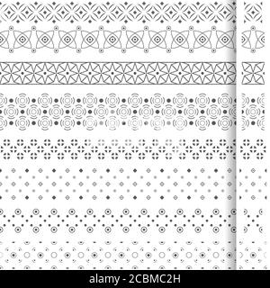 Set di divisori geometrici vettoriali. Bordi per il testo, biglietti d'invito, varie edizioni di stampa. Linee divisorie in forma di orizzontale senza cuciture Illustrazione Vettoriale