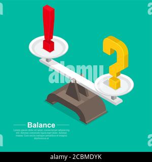 Punto interrogativo ed esclamativo su una ciotola di scales.Concept di Equilibrio di mente ed emozioni.soluzione e vincolo di acts.Vector illustrazione in piano s Illustrazione Vettoriale