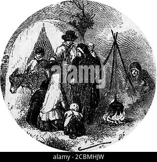Un'illustrazione del 1849 di un accampamento di viaggiatori zingari in Inghilterra (o Irlanda). Foto Stock