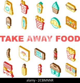 Take away Food Service Collection icone Set Vector Illustrazione Vettoriale