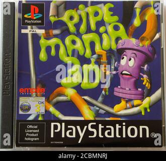 Foto di un CD originale per PlayStation 1 e copertina per Pipe Mania 3D di Empire Interactive Foto Stock