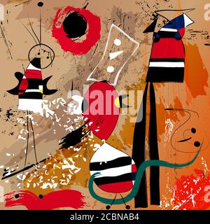 illustrazione astratta dello sfondo, con cerchi/punti, tratti e schizzi, ispirata all'arte Illustrazione Vettoriale