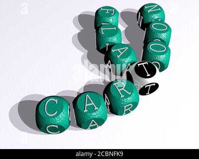 Cartoon curvo piano crossword di lettere cubiche dadi, illustrazione 3D per sfondo e carattere Foto Stock