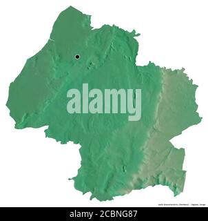 Forma del Gloucestershire meridionale, autorità unitaria dell'Inghilterra, con la sua capitale isolata su sfondo bianco. Mappa di rilievo topografico. Rendering 3D Foto Stock