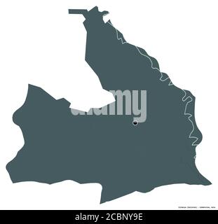 Forma di Sirdaryo, regione dell'Uzbekistan, con la sua capitale isolata su sfondo bianco. Mappa di elevazione colorata. Rendering 3D Foto Stock