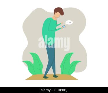 Illustrazione del design vettoriale di un uomo che utilizza uno smartphone Illustrazione Vettoriale