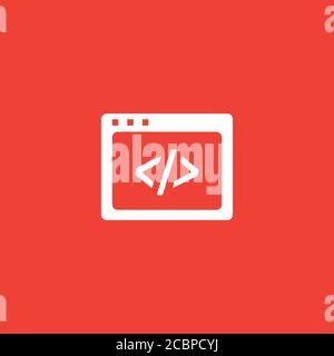Icona Codice pagina Web su sfondo rosso. Illustrazione di Red Flat Style Vector. Foto Stock