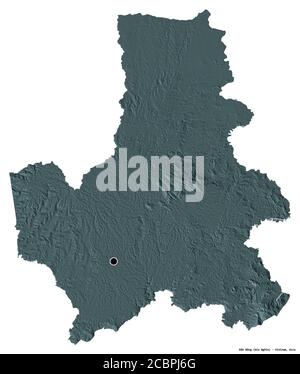 Forma di Đăk Nông, provincia del Vietnam, con la sua capitale isolata su sfondo bianco. Mappa di elevazione colorata. Rendering 3D Foto Stock