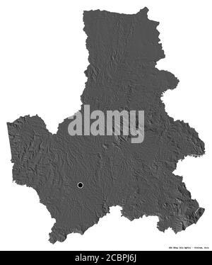 Forma di Đăk Nông, provincia del Vietnam, con la sua capitale isolata su sfondo bianco. Mappa elevazione bilivello. Rendering 3D Foto Stock