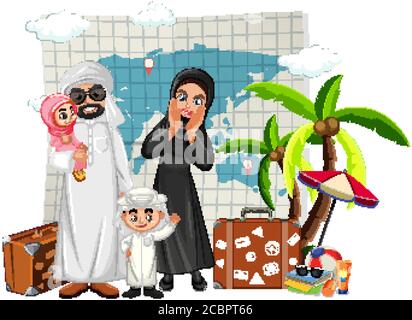 Famiglia araba in vacanza illustrazione Illustrazione Vettoriale