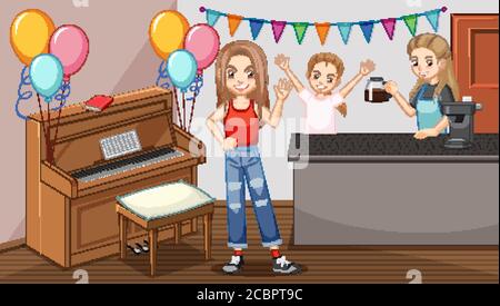 Festa durante la quarantena a casa illustrazione Illustrazione Vettoriale