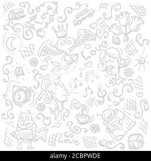Doodle disegnata a mano astratto amore cuore Doodle su sfondo bianco. Immagine vettoriale Illustrazione Vettoriale