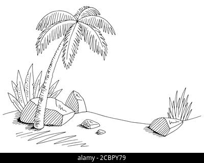 Palm tree grafico bianco nero illustrazione dello schizzo orizzontale vettore Illustrazione Vettoriale