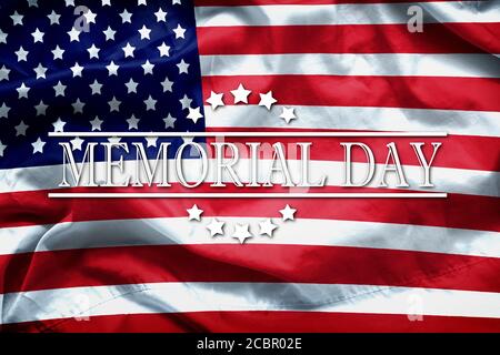 Biglietto d'auguri Happy Memorial Day, festa nazionale americana. Memoriale giorno di fondo ricordare e onore, parola Memorial giorno sulla bandiera americana backgrou Foto Stock