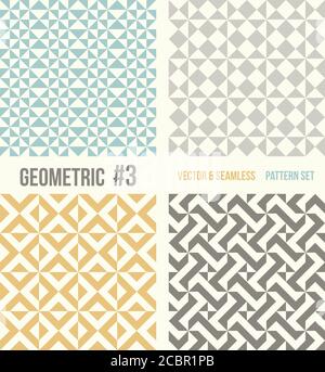 Insieme di quattro ripetizioni geometriche. Raccolta di diversi modelli astratti, numero 3. Sfondo verde, giallo e grigio, grigio scuro. Colori semplici - eas Illustrazione Vettoriale