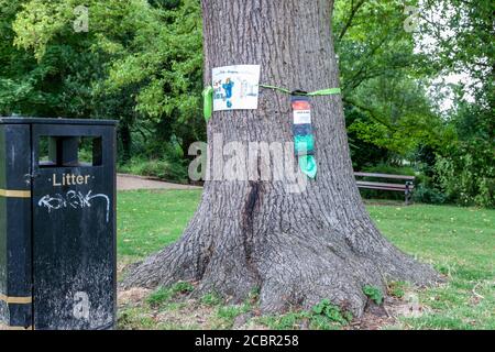 Northampton, Regno Unito, 15 agosto 2020. Una cucciolata residente maschile locale che raccoglie nell'area giochi per bambini di Abington Park. Un gruppo di amici di Abington Park che sono tutti volontari, uscire ogni giorno in tutto il parco cercando di tenerlo in ordine, che è un lavoro senza fine. Credit: Keith J Smith./Alamy Credit: Keith J Smith./Alamy Live News Foto Stock