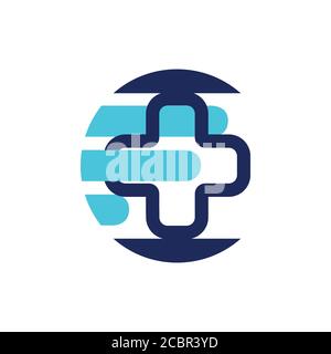 On line il servizio sanitario Croce medica vettore logo medico online logo design simbolo Illustrazione Vettoriale