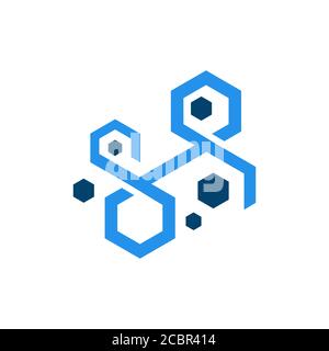 Illustrazione vettoriale del logo del laboratorio chimico esagonale astratto. Segno del laboratorio di scienza. Concetto grafico dei logo della tecnologia dei simboli biologici Illustrazione Vettoriale