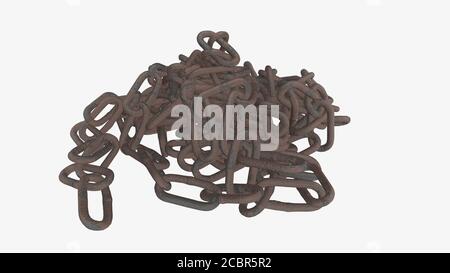 Collegamenti Rusty Chain di rendering 3d isolati su sfondo bianco Foto Stock