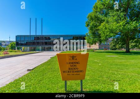 Landtagsgebäude o edificio del parlamento, Oberer Schlossgarten o Giardino del Castello superiore, Stoccarda, Stato federale Baden-Württemberg, Germania meridionale, Europa Foto Stock