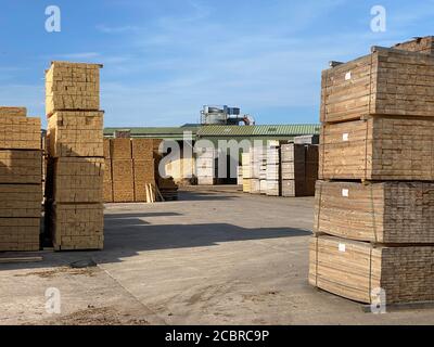 Impilate i pallet in legno in legno segheria e macchinari Foto Stock