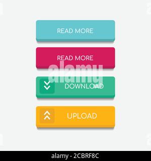 Pulsanti web design piatto. Web e ui applicazione colore icona pulsante per sito web moderno. I pulsanti impostati con diverse azioni. Icone vettoriali isolati su whi Illustrazione Vettoriale