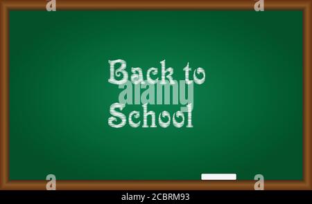 Testo di ritorno a scuola scritto su green board con gesso. Illustrazione vettoriale. Illustrazione Vettoriale