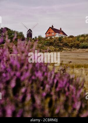 Reigate Heath Windmill Chapel e Golf Clubhouse in estate Paesaggio di Reigate Heath Reigate Surrey Inghilterra UK Foto Stock