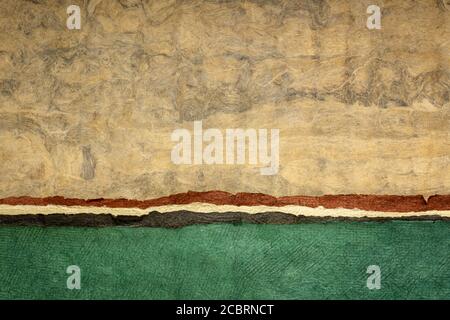 astratto colorato paesaggio aereo creato con fogli di texture fatti a mano carta Foto Stock