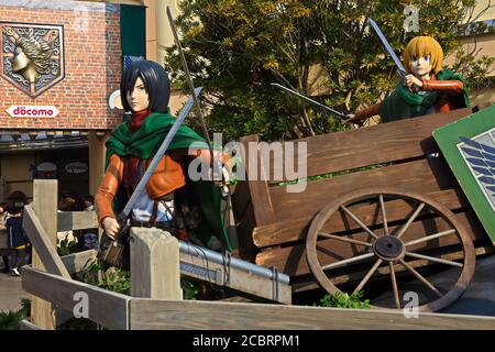 Ingresso di attacco su Titan ( Shingeki no Kyojin ) /corsa per Survival XR Ride agli Universal Studios japan. Foto Stock