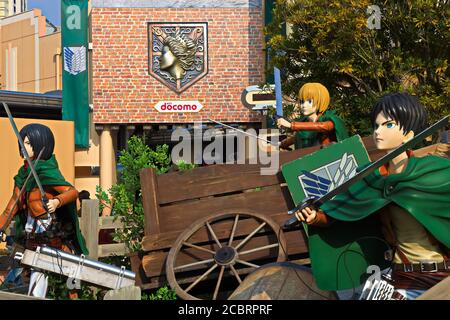 Ingresso di attacco su Titan ( Shingeki no Kyojin ) /corsa per Survival XR Ride agli Universal Studios japan. Foto Stock