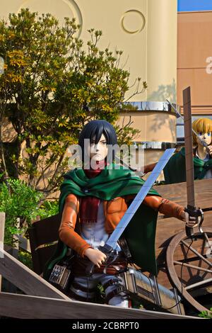 Clone-oid statua di Mikasa Ackerman da attacco su Titan ( Shingeki no Kyojin ) / gara per Survival XR Ride agli Universal Studios japan. Foto Stock