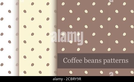 Chicchi di caffè motivo senza cuciture - fondo vettoriale piatto, semplice, trasparente e colorato. Semi di polka ripetuti per decorazione e stampa Illustrazione Vettoriale