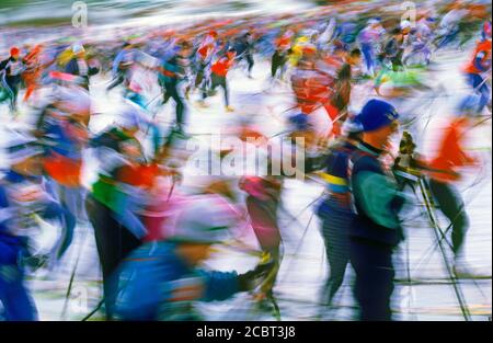 Vasaloppet è un 90-km classica cross-country corso di sci con circa 16.500 partecipanti che sciare da Sälen a Mora in Svezia Foto Stock