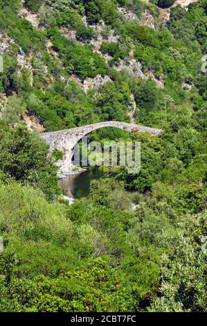 Ponte genovese Gorges Pianella de la Spelunca nel sud della Corsica Foto Stock