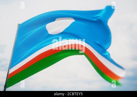 Bandiera della Repubblica di Sakha. Illustrazione 3D in primo piano ad alta risoluzione. Bandiere dei soggetti federali della Russia. Foto Stock