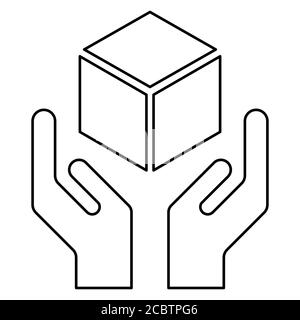 Maneggiare con l'icona di cura piatta isolata su sfondo bianco. Simbolo della confezione fragile. Illustrazione vettore etichetta . Illustrazione Vettoriale