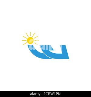 lettera w onde blu freccia solare simbolo vettore logo Illustrazione Vettoriale