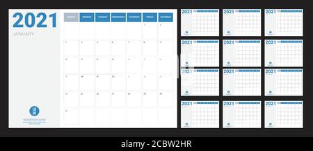 Calendario 2021 - illustrazione. Modello. La settimana del simulacro inizia domenica Illustrazione Vettoriale