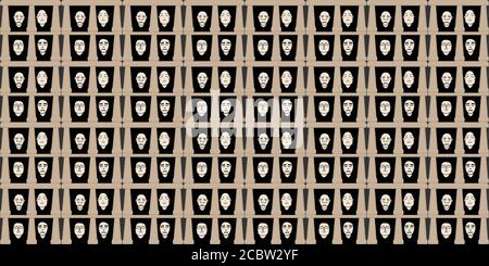 Dio della morte. Museo delle maschere umane. Ripetizione con facce umane Illustrazione Vettoriale