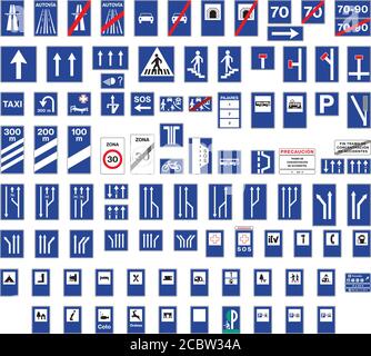 serie di indicazioni stradali spagnole isolate Illustrazione Vettoriale