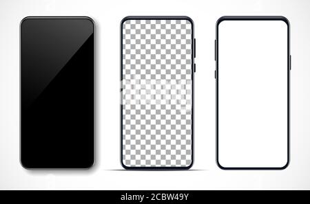 Impostazione di un mockup per smartphone. Schermo dello smartphone vuoto, bianco e trasparente. Modello di dispositivo digitale moderno. Illustrazione vettoriale Illustrazione Vettoriale
