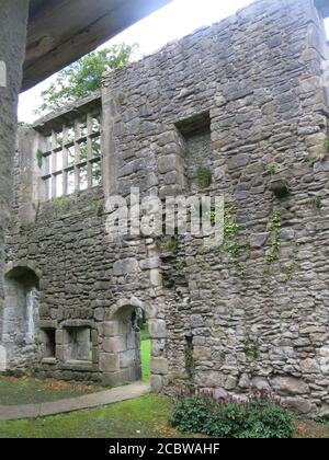 Le rimanenti mura e la struttura in pietra dell'abbazia di Whalley, da quando fu un monastero cistercense consacrato per la prima volta nel 1306; Clitheroe, Lancashire Foto Stock