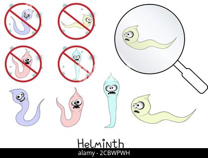 helminths, rotondworm. parassiti intestinali. segnale di avvertimento parassitismo , illustrazione vettoriale. Il concetto di parassiti nell'uomo e nell'uomo Illustrazione Vettoriale