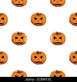Illustrazione sul tema grande disegno colorato Halloween, seamless arancione zucca. Seamless disegno consistente di zucca raccolta, accessorio a Hallowee Illustrazione Vettoriale