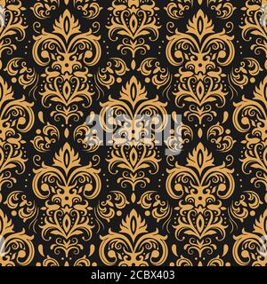 Modello damascato d'oro. Ornamenti vintage ed elementi barocchi per la decorazione. Design elegante per la carta da parati Illustrazione Vettoriale