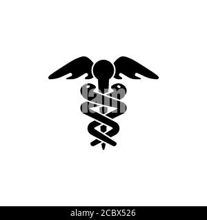 Caduceo di Hermes assistenza sanitaria. Segno medico. Vettore su sfondo bianco isolato. EPS 10 Illustrazione Vettoriale