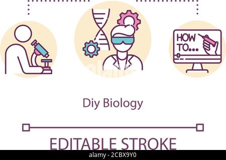 Icona del concetto di biologia fai da te. Biohacking, ricerca medica idea sottile illustrazione linea. Biotecnologia moderna, scienza della bioingegneria. Outl. Isolato vettore Illustrazione Vettoriale