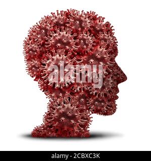 Virus testa e coronavirus o influenza paura e sintomi influenzali e concetto di diagnosi come un patogeno modellato come epidemia virale umana medica. Foto Stock